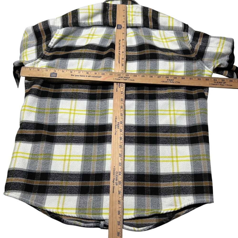 Eddie Bauer Mountain Ops Plaid Flannel Shirt Mens Large Yellow Black Classic Fit - Picture 2 of 6